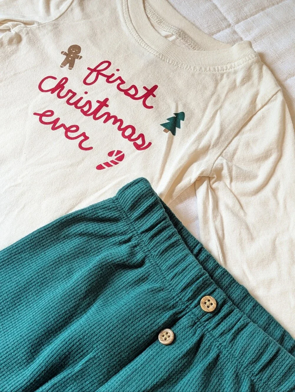 Carter's Green & Cream Holiday Bodysuit with Festive Stitching - First Christmas